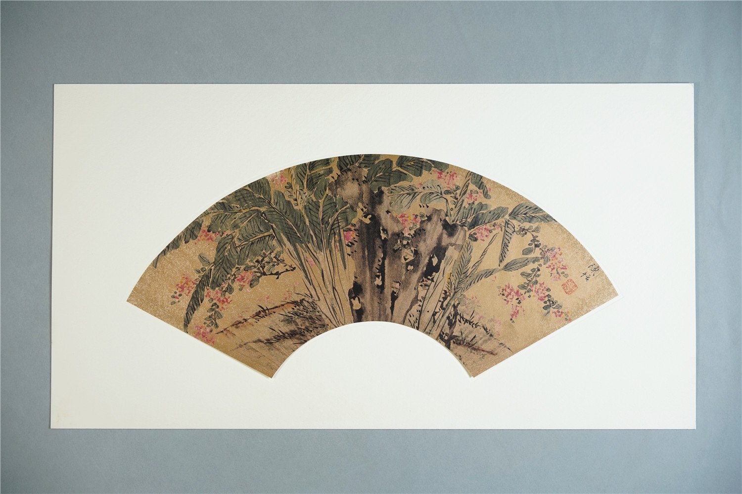 复制品陈栝芭蕉紫薇图扇面
