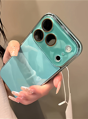 极简ins电镀玻璃适用苹果17promax手机壳女款iPhone16保护套15镜面14带镜头膜13全包防摔高级感女神超火男女