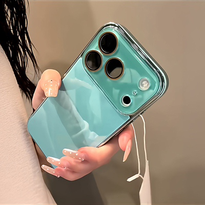 极简ins电镀玻璃适用苹果17promax手机壳女款iPhone16保护套15镜面14带镜头膜13全包防摔高级感女神超火男女