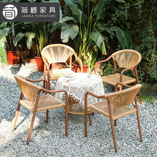 户外别墅露台藤编桌椅休闲庭院花园餐桌椅露台休闲酒店民宿桌椅