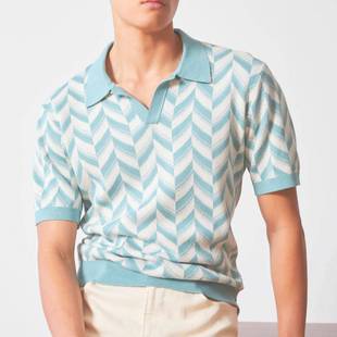 欧美男士 休闲提花翻领短袖 针织衫 2025夏季 polo衫 Men Shirt 新款