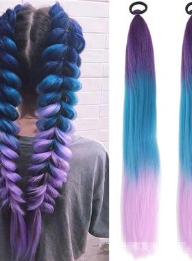 时尚彩色假发辫子直发散发可编织接发马尾辫麻花辫子 Ponytails