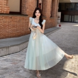 高级小众度假风薄款牛仔无袖连衣裙女夏超火好看慵懒减龄收腰长裙，女装连衣裙，浙宝222（原006）