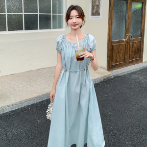 超好看夏日绝美蓝色连衣裙女2025新款气质独特漂亮海边度假风长裙图片