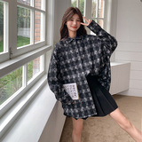 时尚复古亮闪闪撞色格子长袖衬衫女2025春季新款宽松休闲上衣外套，女装衬衫，浙宝222（原006）