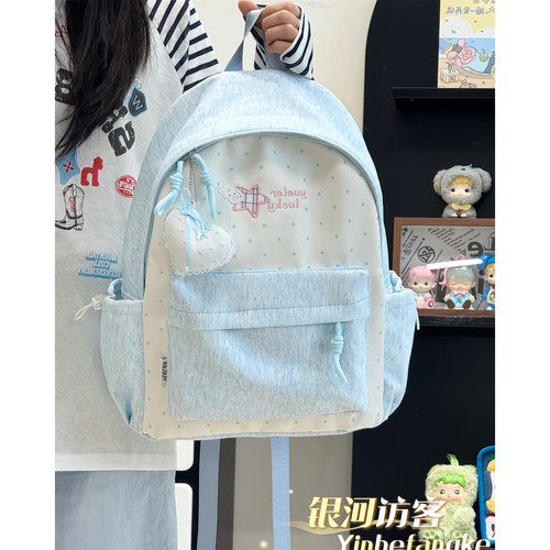 可爱学院书包女初中生小学生百搭少女波点双肩包高颜值轻便背包