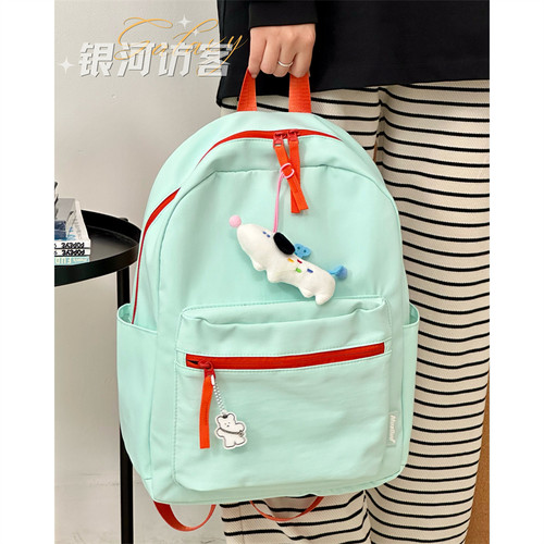 撞色设计感少女双肩包~轻便百搭
