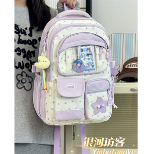 高颜值可爱星星透明双肩包痛包初中女生高中生大容量书包电脑背包