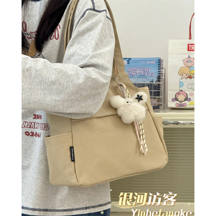 简约ins文艺帆布包包女日系纯色大学生通勤托特包百搭休闲单肩包