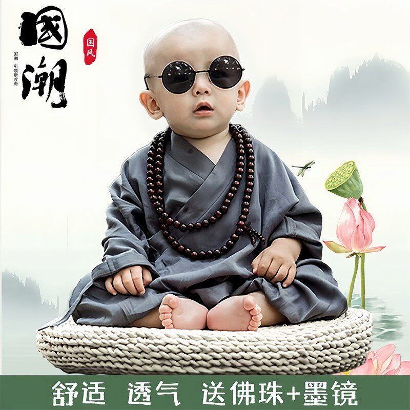 小和尚衣服儿童演出服搞怪和尚服拍照汉服书童小学生僧袍国学宝宝