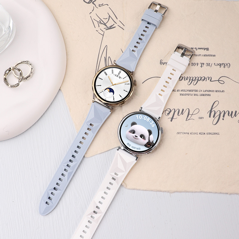 适用于OPPOWatchX2Mini硅胶表带明日金全智能手表几何纹腕带x2mini皓月银女款gt4/5代手表通用18mm防水替换带