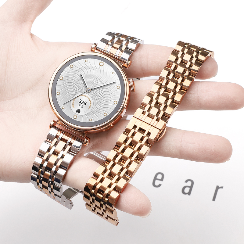 适用于OPPOWatchX2Mini表带明日金全智能手表不锈钢腕带x2mini皓月银女款gt4/5代时尚七珠钢带18mm通用手表链