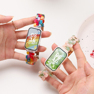 适用keepb3表带keep手环3代椭圆树脂腕带b3专用运动手表链pc保护套防摔表壳ins风男女防水三珠透明手表替换带