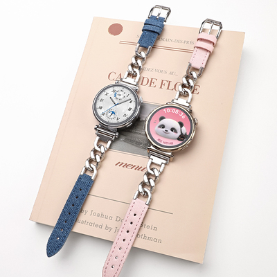 适用于OPPOWatchX2Mini表带明日金全智能手表牛仔真皮腕带x2mini皓月银ins风女款金属拼皮手链百搭防水替换带