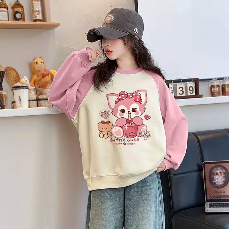 女童纯棉卫衣2026新款春秋儿童甜美印花加绒加厚上衣中大童打底衫