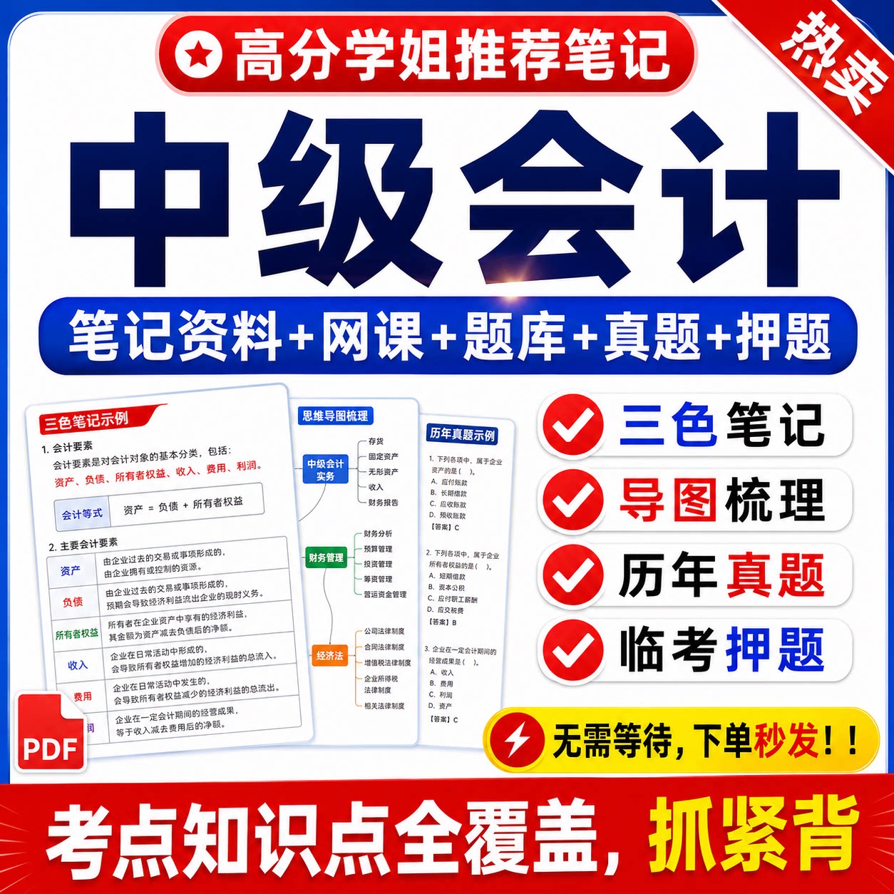2026年中级会计师三色笔记电子资料网课题库历年真题模拟押题试卷