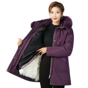 羊毛棉袄女士皮毛一体加厚保暖外套中老年秋冬季真羊皮棉衣妈妈装