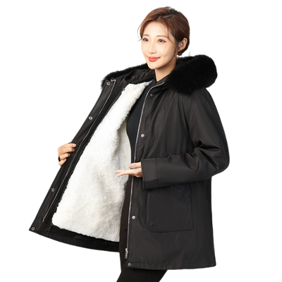 羊毛棉袄女士皮毛一体加厚外套