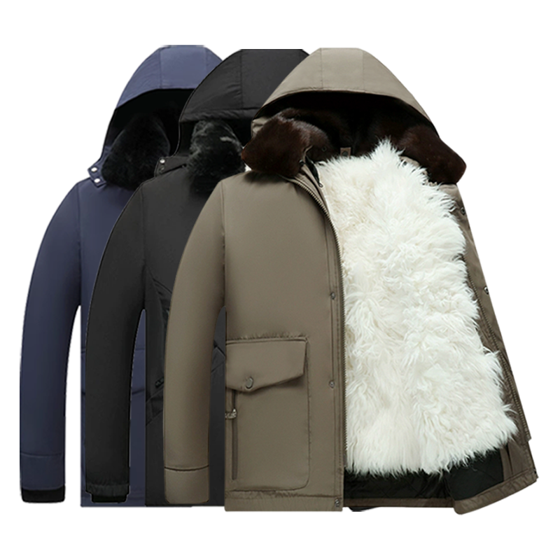 羊毛内胆棉袄皮毛一体中老年男士加厚真羊皮东北棉衣皮袄冬季外套