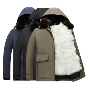 羊毛内胆棉袄皮毛一体中老年男士加厚真羊皮东北棉衣皮袄冬季外套