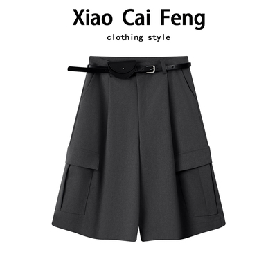 酷飒毛呢工装阔腿裤女秋冬高腰显瘦百搭外穿五六分裤休闲西装中裤