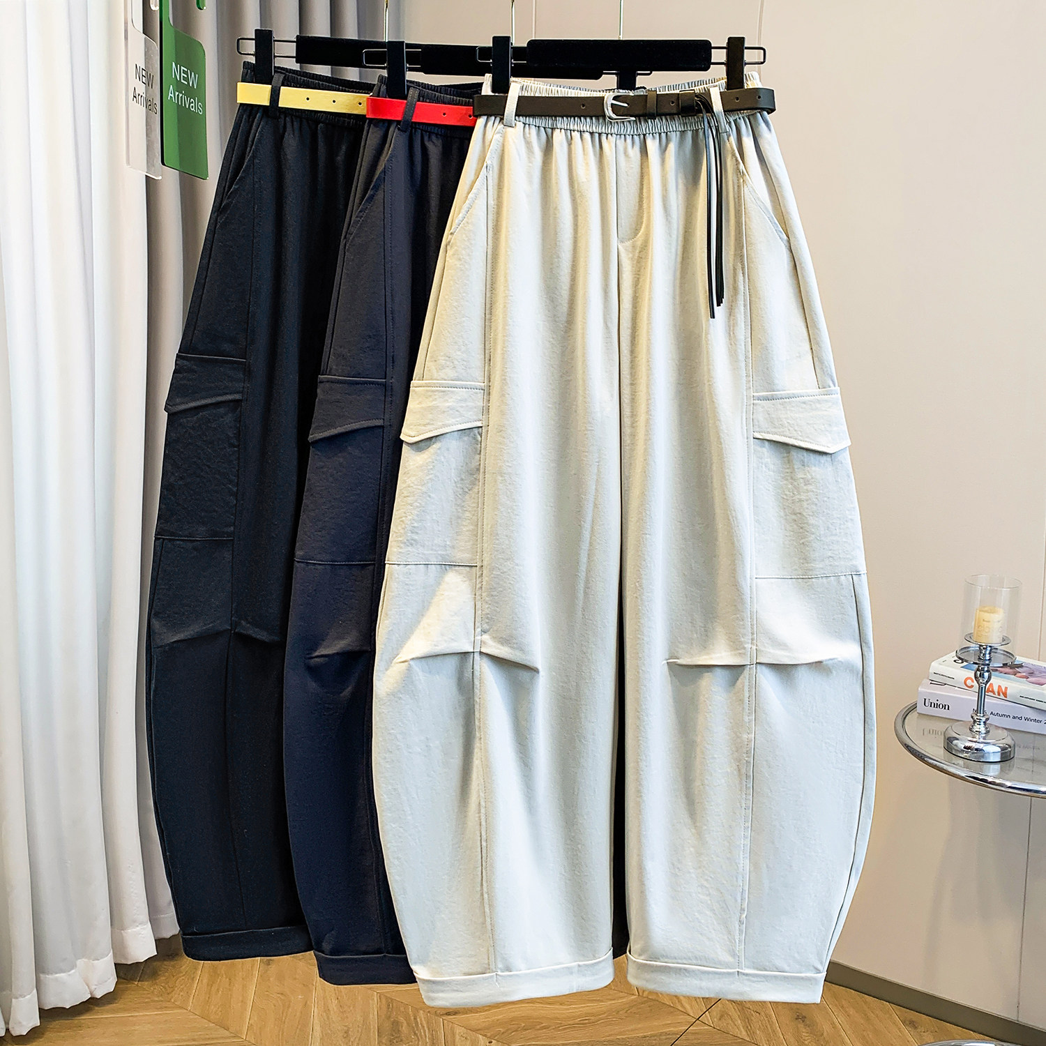 韩版休闲工装阔腿裤女装春秋新款松紧腰宽松显瘦百搭弯刀裤镰刀裤,女装/女士精品,休闲裤,淘宝优惠券,粉丝福利购,淘宝优惠卷