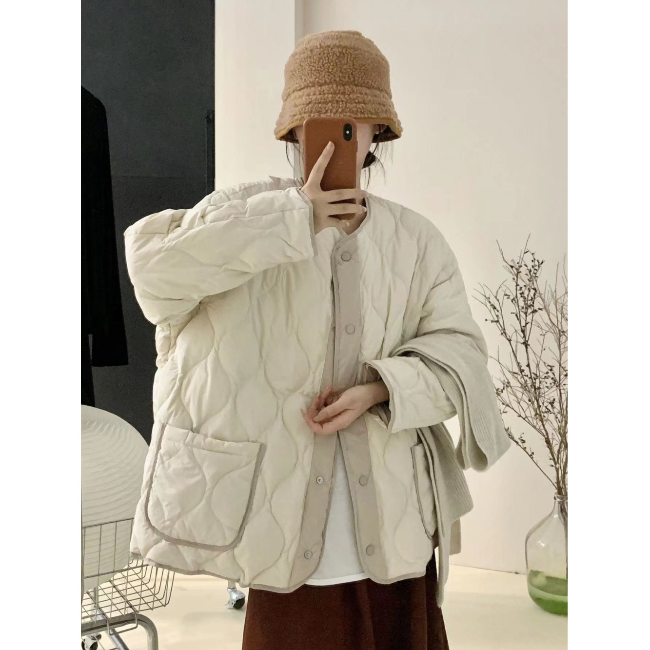 轻薄羽绒棉服女2025秋冬韩版宽松夹棉加厚菱格保暖菱格棉衣外套潮