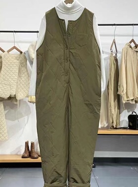 日韩外贸品牌尾货复古夹棉连衣裤女秋冬减龄工装背带裤外穿棉裤潮