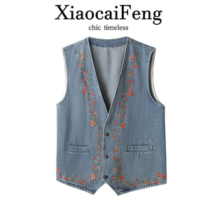 复古水洗牛仔马甲女夏季 坎肩背心洋气时髦外套潮 减龄重工刺绣无袖