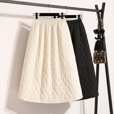 大码胖mm轻薄羽绒棉半身裙女秋冬保暖夹棉a字裙中长款大摆伞裙潮