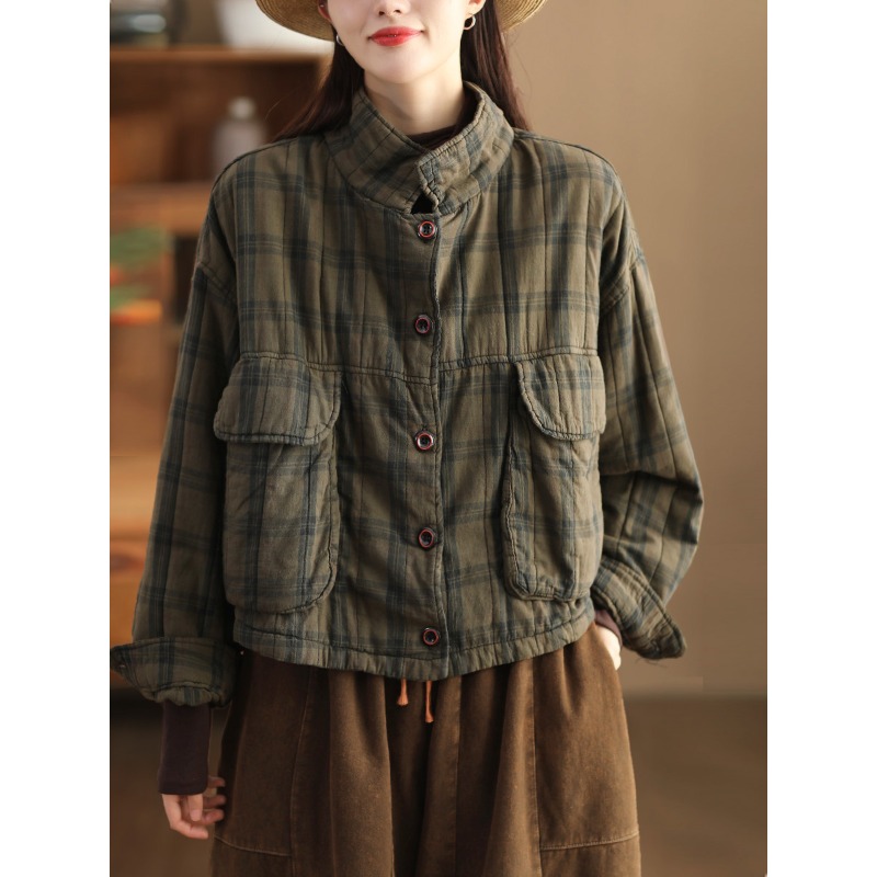 复古工装大口袋夹棉外套女