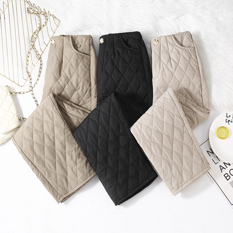 撤柜奥特莱斯清仓捡漏菱形格羽绒棉裤女外穿冬季保暖休闲直筒裤潮