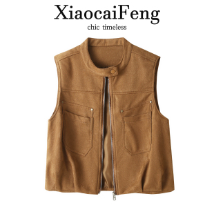 百搭叠穿坎肩休闲外套 风马甲女春秋美拉德无袖 美式 复古麂皮绒工装