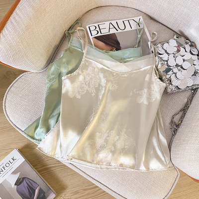 新中式国风提花吊带背心女夏季醋酸缎面外穿小西服内搭上衣打底衫