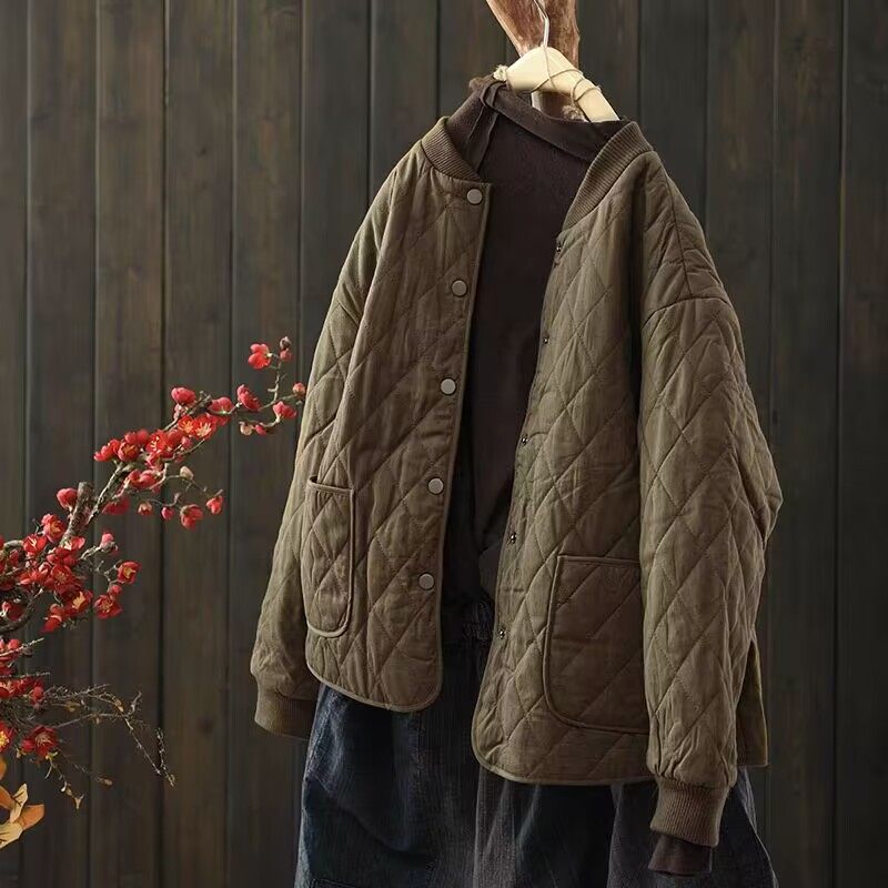 复古菱格宽松棒球服棉衣女秋冬夹棉保暖减龄百搭棉服短款休闲外套,女装/女士精品,棉衣/棉服,淘宝优惠券,粉丝福利购,淘宝优惠卷