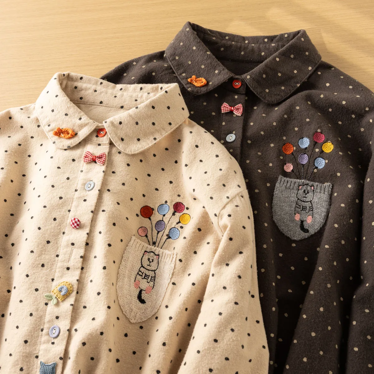 上衣磨毛猫咪起球点点小清新