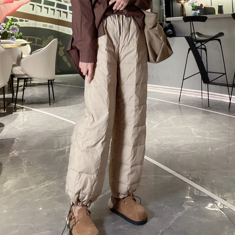 欧货轻薄羽绒棉裤外穿冬季时尚阔腿灯笼裤宽松防风保暖束脚哈伦裤