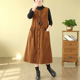 胖mm洋气大口袋无袖 复古灯芯绒工装 背带裙女秋季 A字背心连衣裙潮