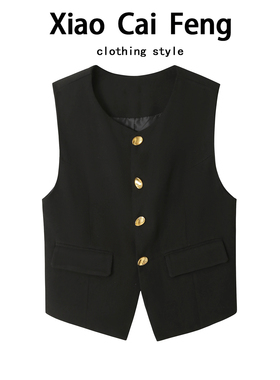 高端欧货黑色西装马甲女春秋薄款时尚修身显瘦坎肩背心外穿上衣潮