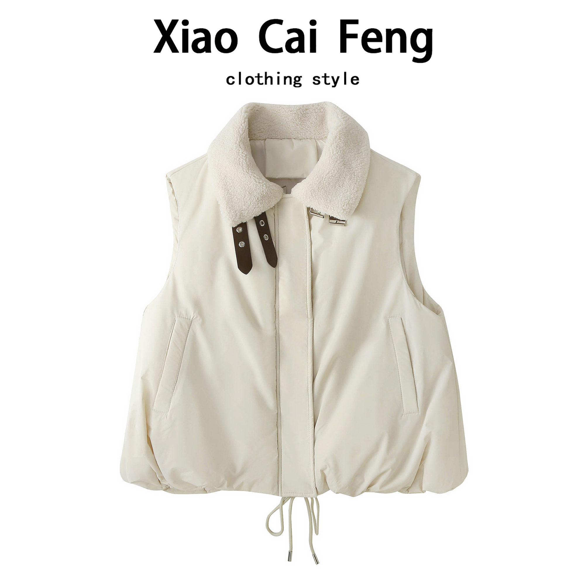 羊羔毛领拼接羽绒棉衣马甲女冬季韩版加厚保暖棉袄宽松坎肩外套潮