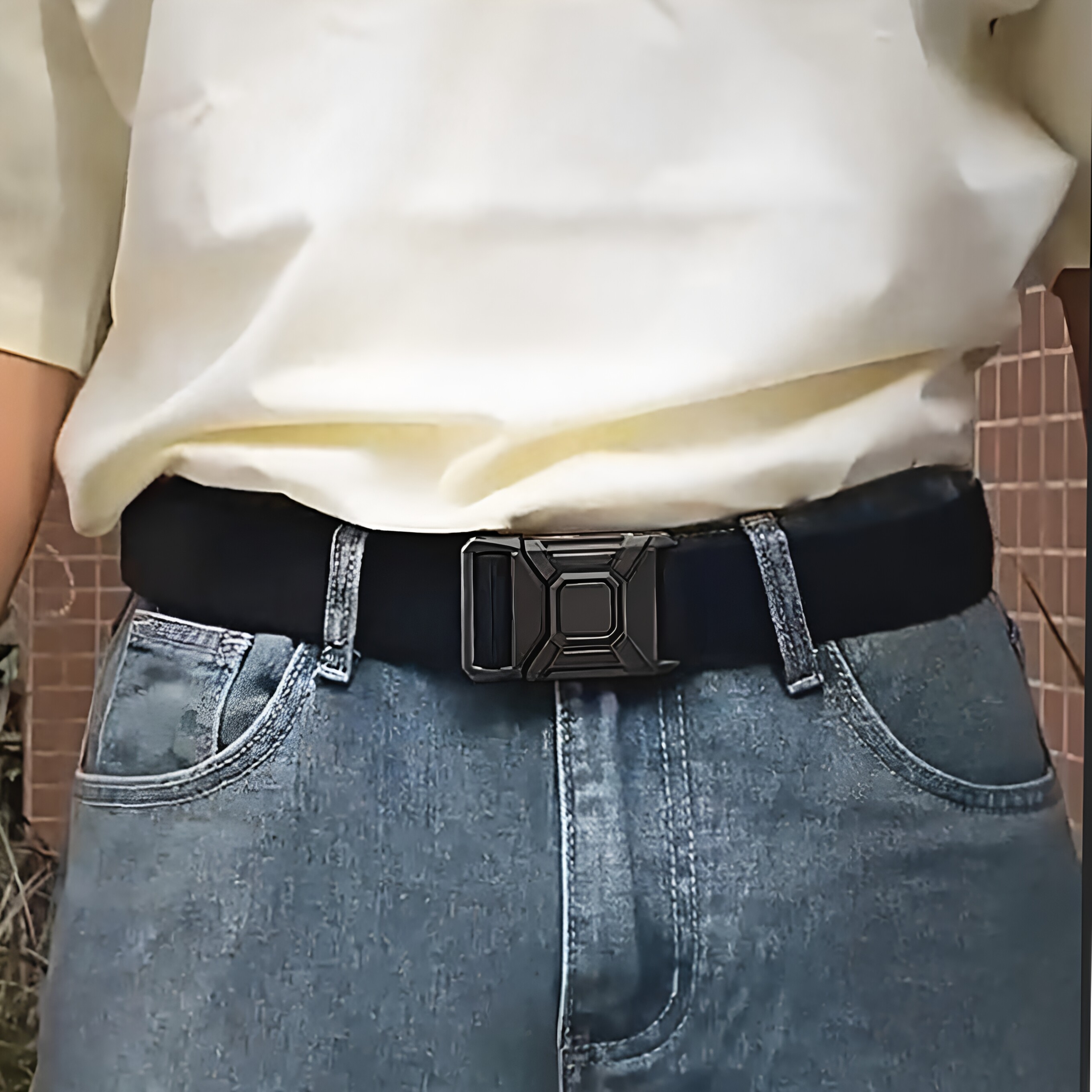 帆布腰带男款尼龙自动插扣松紧弹力战术腰带休闲百搭户外训练裤带