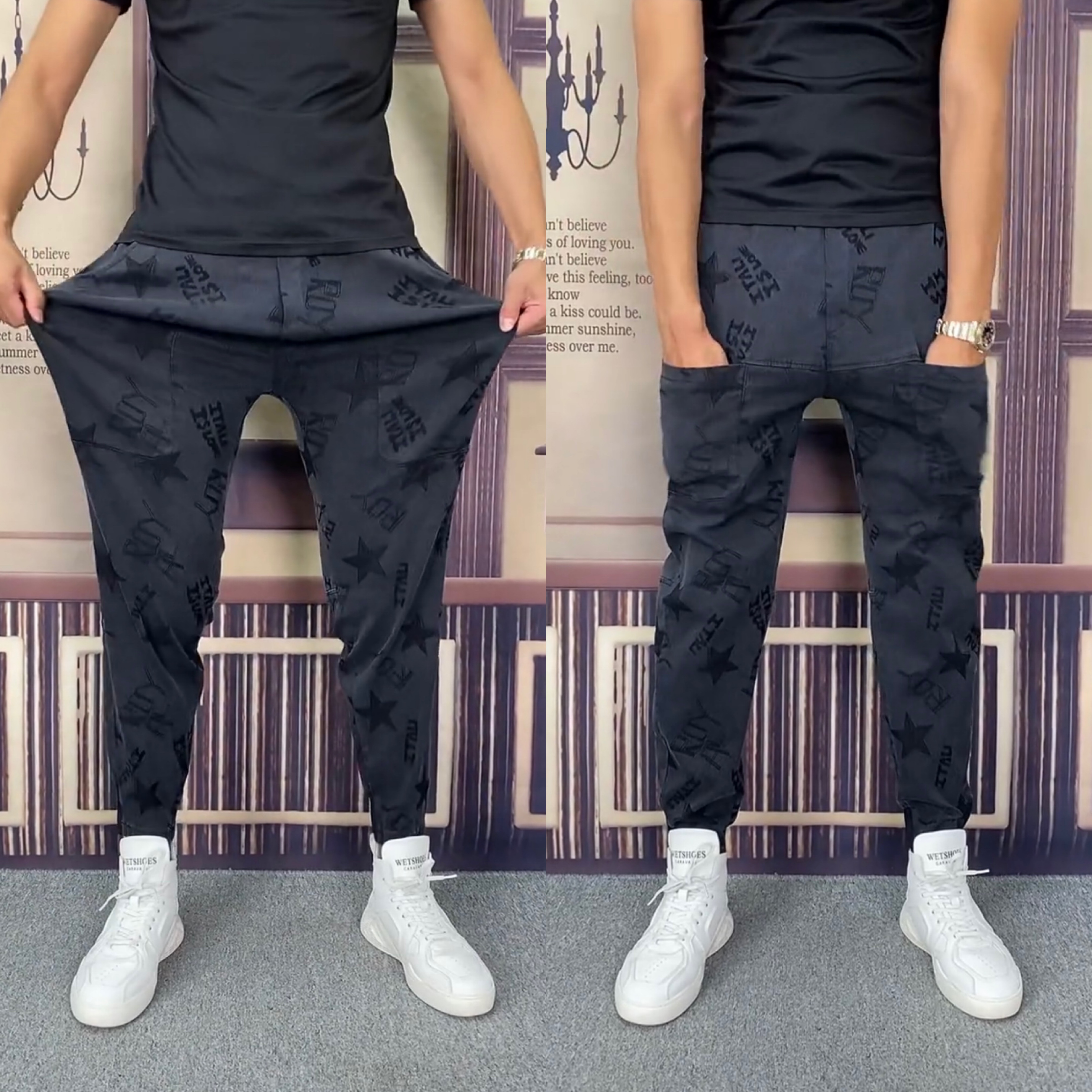 花色潮流时尚网红多口袋小脚裤