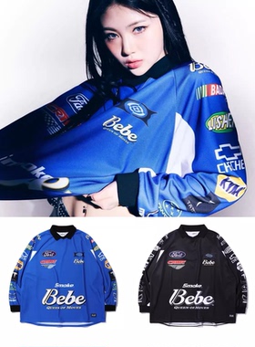 badalee韩国critic新款机车赛车服oversize美式复古风长袖T恤球衣