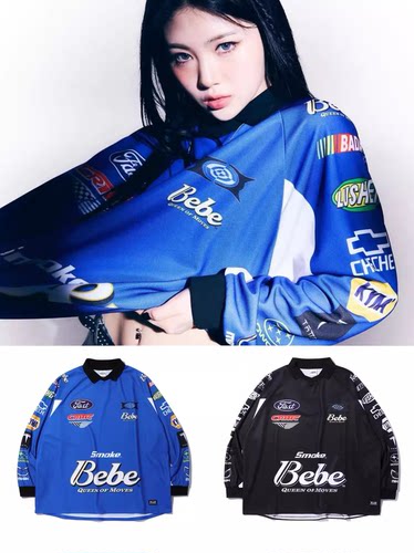 badalee韩国critic新款机车赛车服oversize美式复古风长袖T恤球衣