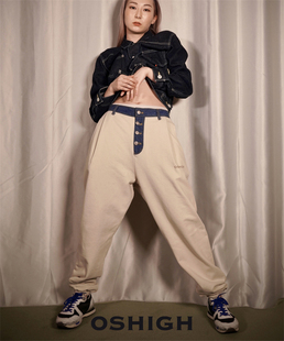 韩国oshigh运动裤女夏宽松束脚直筒阔腿裤子休闲爵士街舞卫裤ins