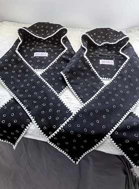 Minjiena围巾小众设计笑脸印花蕾丝连帽围巾秋冬发财宅女同款ins