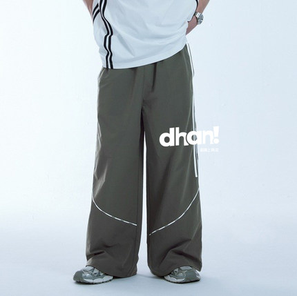 【Dhan线上商店】剪裁印花拼接阔腿裤美式运动宽松长裤复古休闲