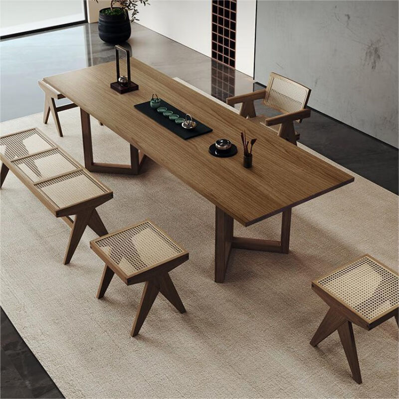 现代简约实木家用茶桌原木大板茶桌椅办公室泡茶桌椅组合实木茶桌