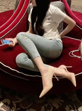 裸色高跟鞋女春秋细跟气质高级不累脚名媛2025新款单鞋 侧空abcxx