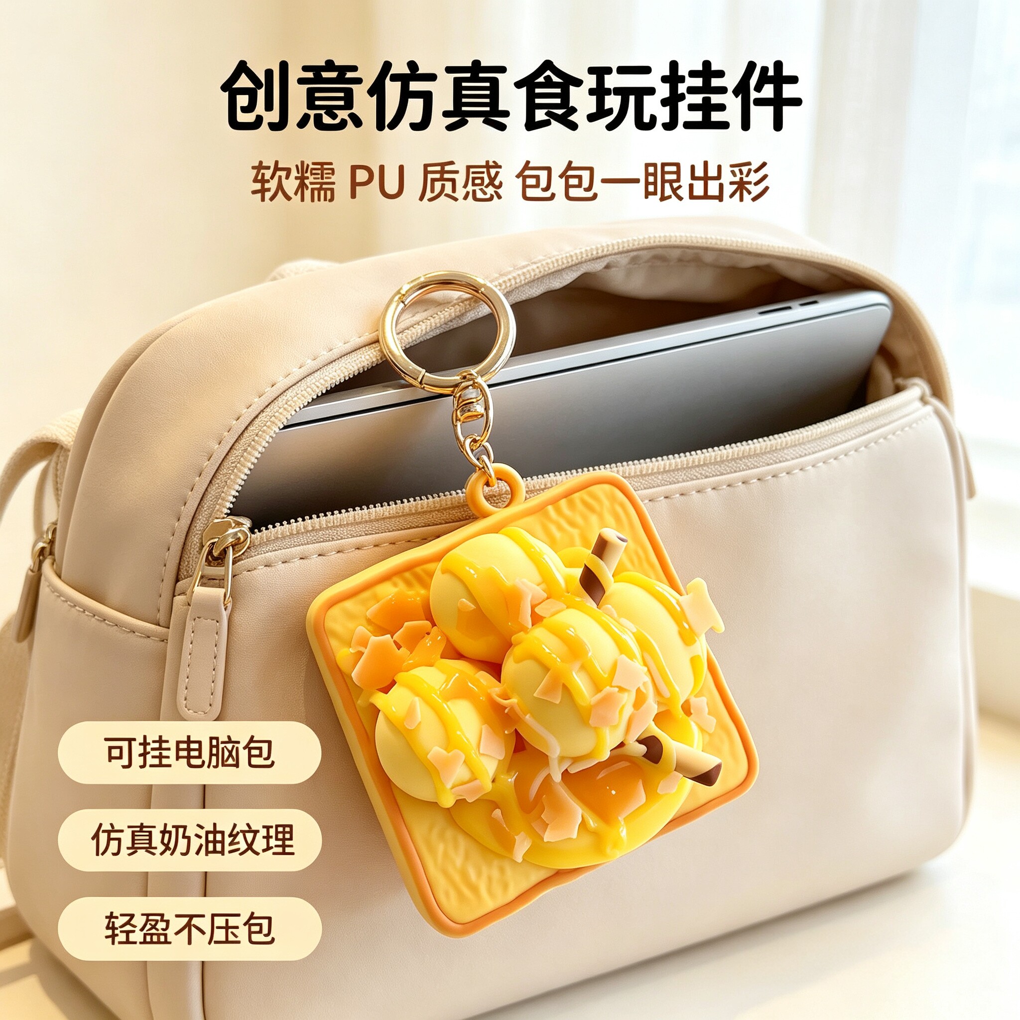 创意仿真PU食玩蛋挞包挂件钥匙扣